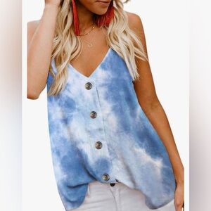 Sky Blue Tie Dye Button Down Tank Top Small Like New